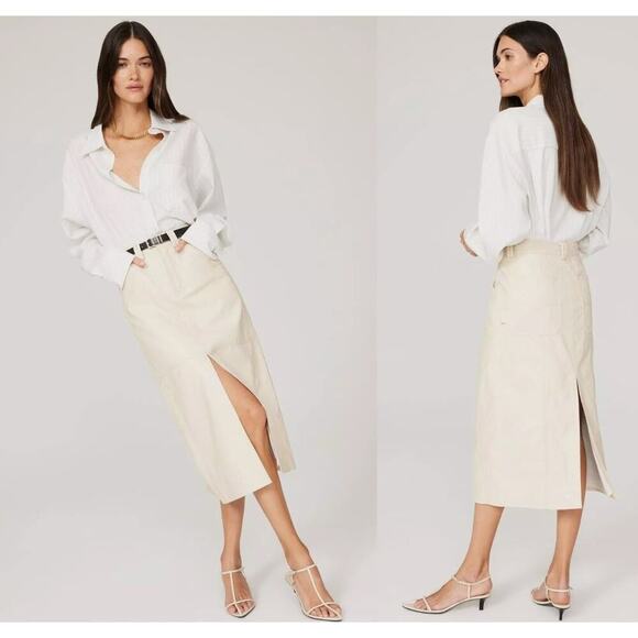 MINOR‎ FLAW A.L.C. Alden Mirage Cream Faux Leather Coated Slit Midi Skirt Size 0 - Picture 1 of 9